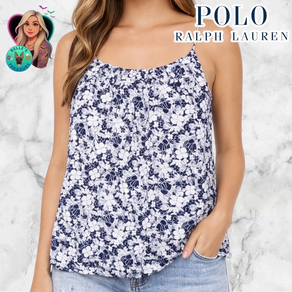 Polo Ralph‎ Lauren Blue White Floral Cotton Cami Tank Top Girls 16 Womens XS